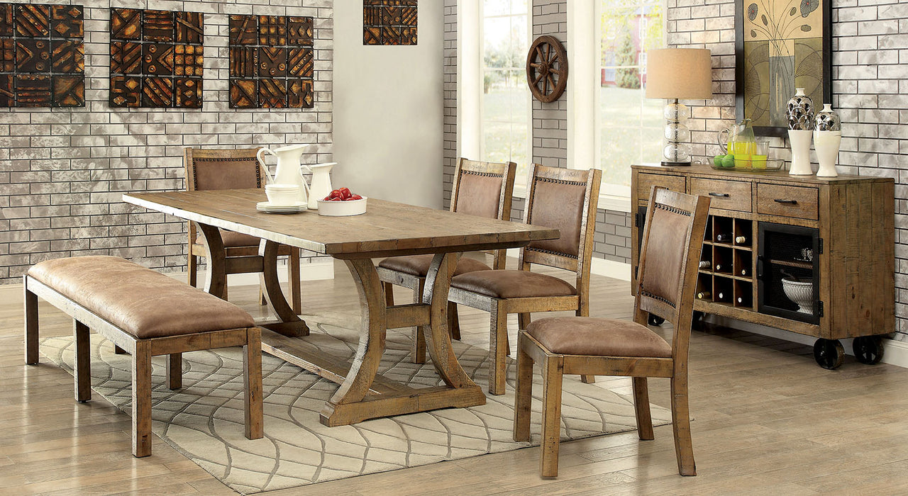 GIANNA Rustic Oak 6 Pc. Dining Table Set w/ Bench