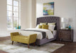 Pissarro Transitional Upholstered Grey and Chocolate Eastern King Bed - One Stop Furniture