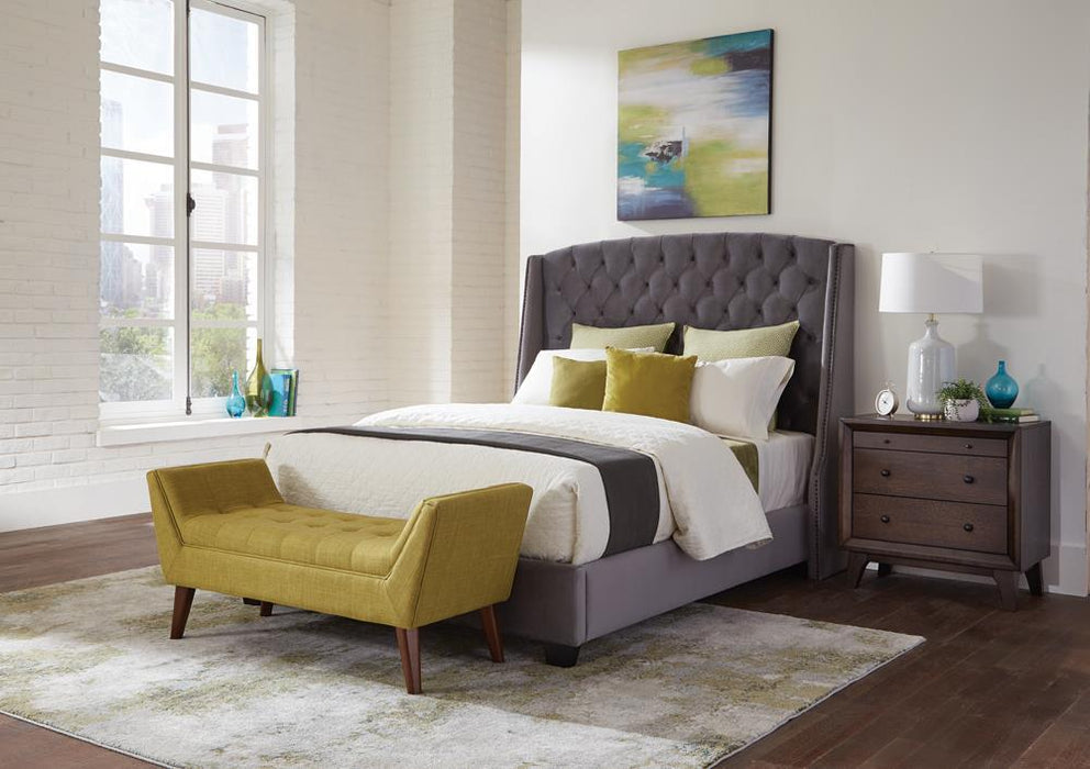 Pissarro Transitional Upholstered Grey and Chocolate Queen Bed