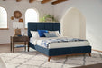 Charity Blue Upholstered Full Bed - One Stop Furniture