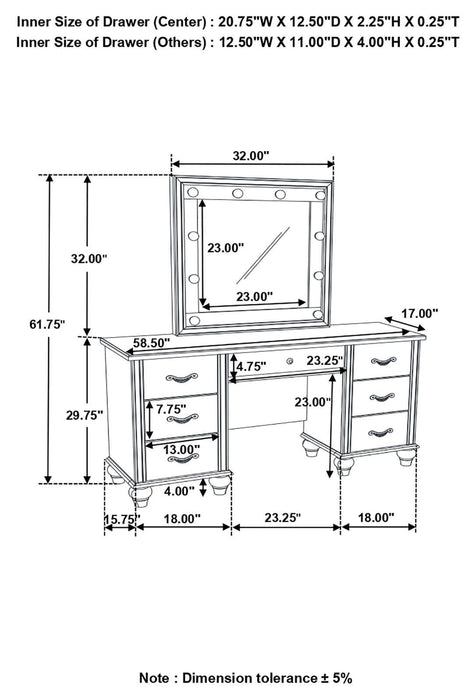 Barzini 7 Drawer Vanity Desk With Lighted Mirror White