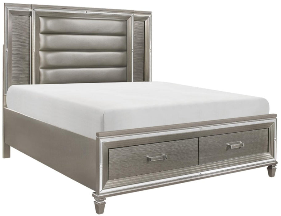 Homelegance Tamsin Queen Upholstered Storage Bed in Silver Grey Metallic 1616-1* - One Stop Furniture