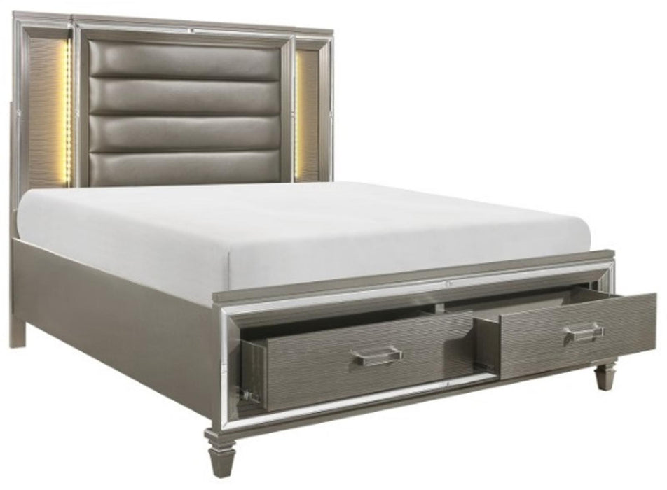 Homelegance Tamsin Queen Upholstered Storage Bed in Silver Grey Metallic 1616-1* - One Stop Furniture