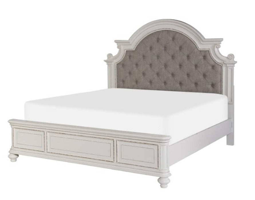 Homelegance Baylesford Queen Upholstered Panel Bed in Antique White 1624W-1* - One Stop Furniture