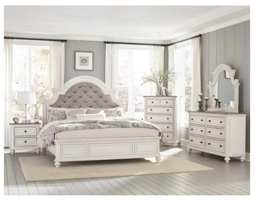 Homelegance Baylesford Queen Upholstered Panel Bed in Antique White 1624W-1* - One Stop Furniture