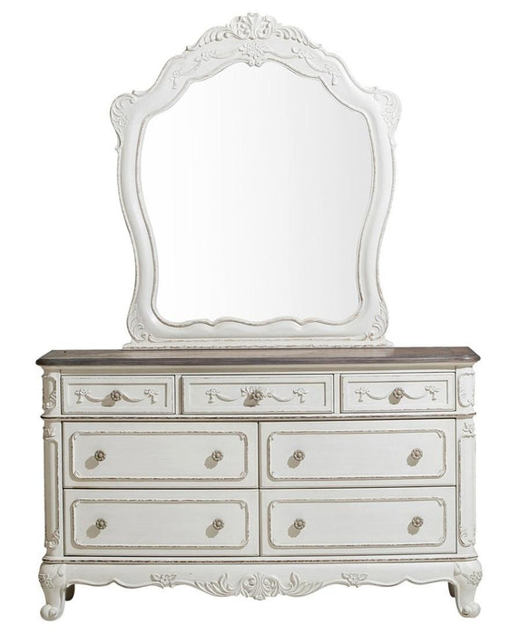 Homelegance Cinderella Mirror in Antique White with Grey Rub-Through 1386NW-6 - One Stop Furniture