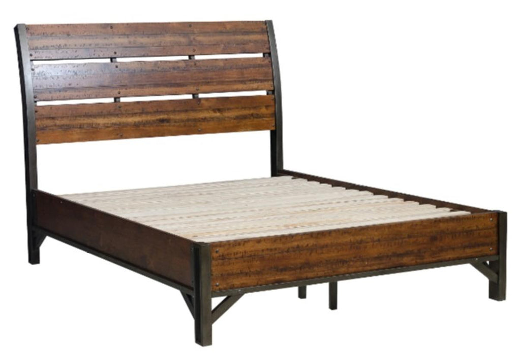 Homelegance Holverson Queen Platform Bed in Rustic Brown & Gunmetal 1715-1* - One Stop Furniture