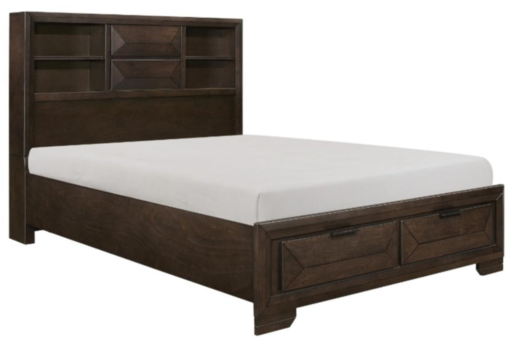 Homelegance Chesky Queen Bookcase Bed with Footboard Storage in Warm Espresso 1753-1* - One Stop Furniture