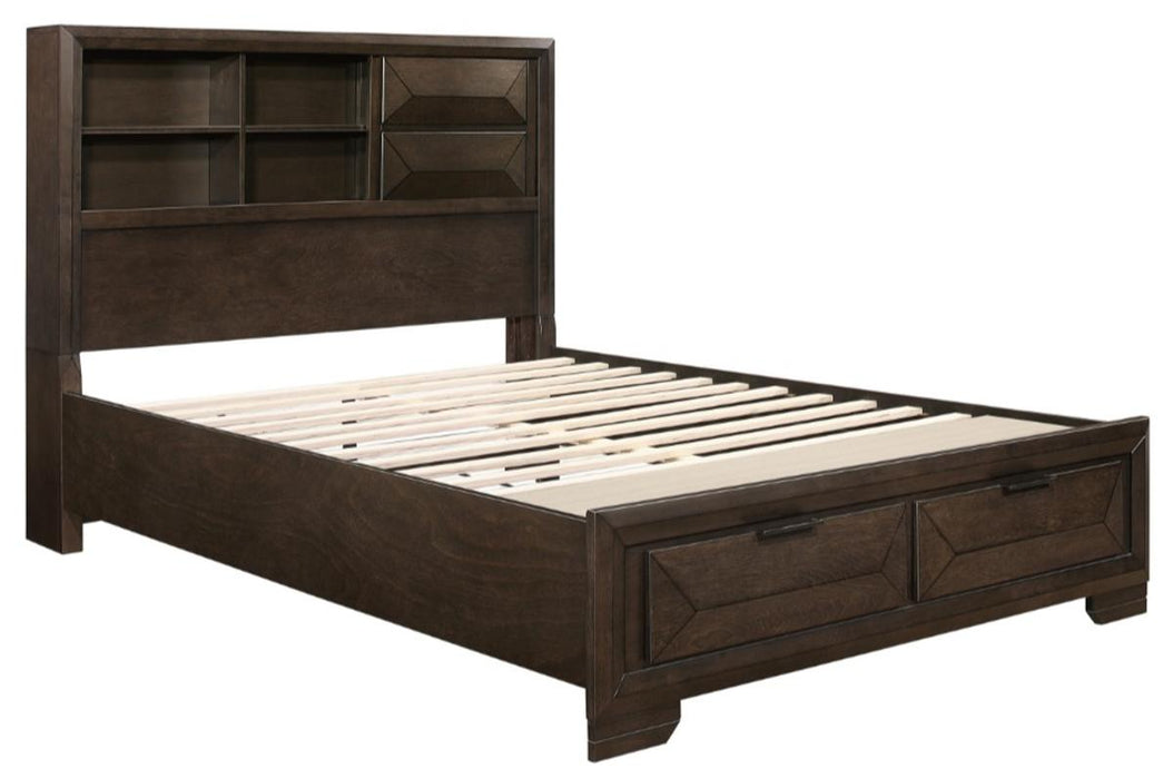 Homelegance Chesky Queen Bookcase Bed with Footboard Storage in Warm Espresso 1753-1* - One Stop Furniture