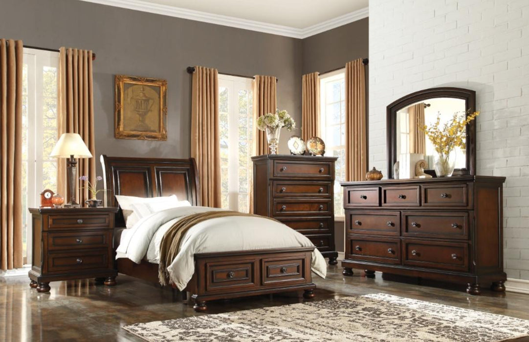 Homelegance Cumberland King Sleigh Platform Bed with Footboard Storage in Brown Cherry 2159K-1EK* - One Stop Furniture