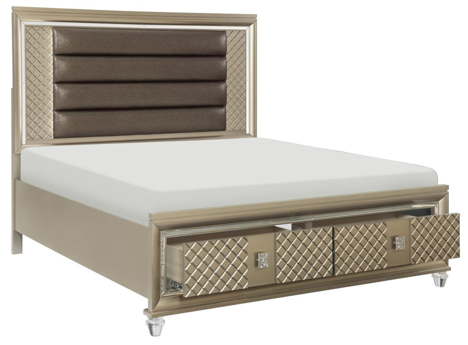 Homelegance Furniture Loudon Queen Platform with Storage Bed in Champagne Metallic 1515-1* - One Stop Furniture
