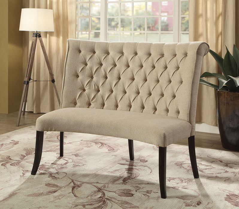 Nerissa Beige/Antique Black Round Love Seat Bench, Ivory Fabric image