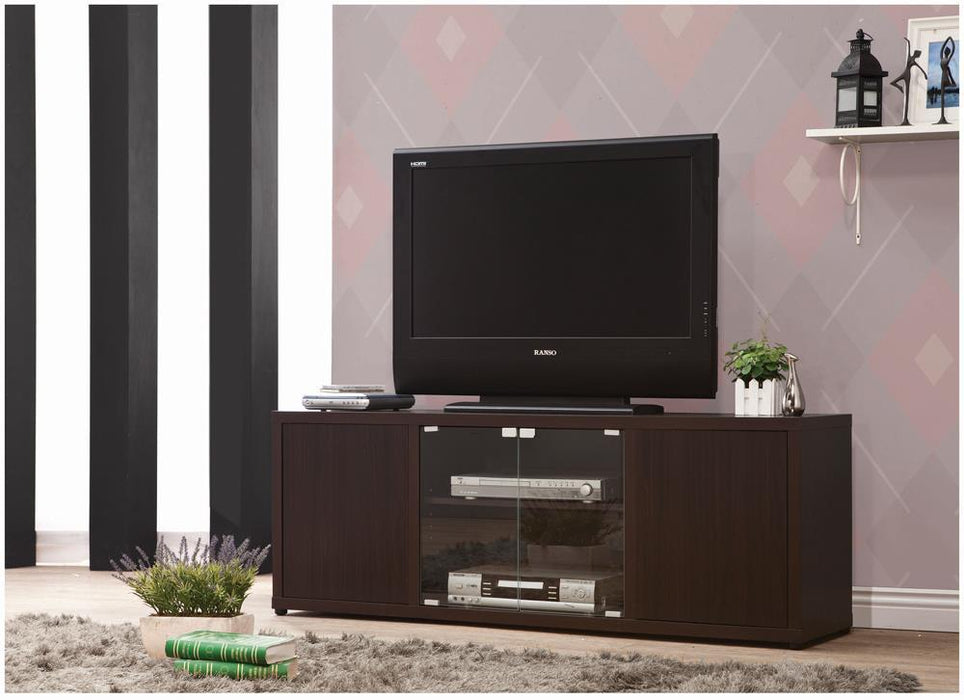G700886 Casual Cappuccino TV Console With Push To Open Glass Doors image
