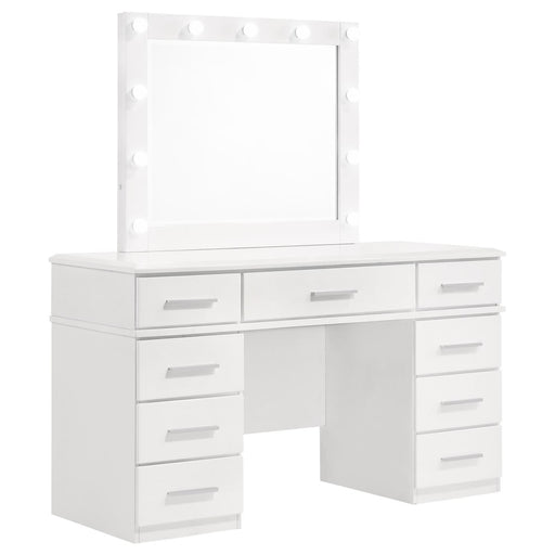 Felicity 9 drawer Vanity Desk with Lighted Mirror Glossy White image
