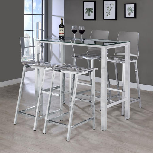 Tolbert 5 piece Bar Set with Acrylic Chairs Clear and Chrome image