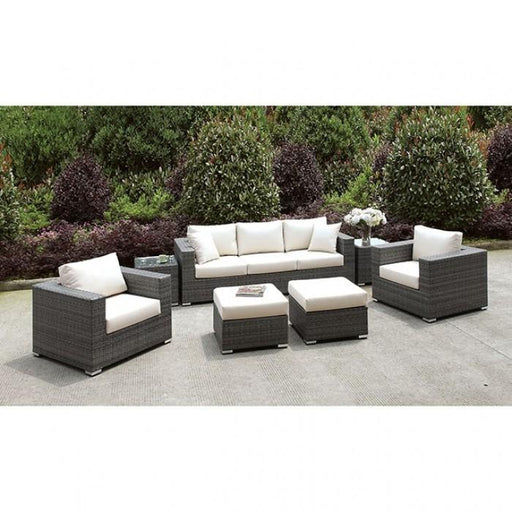 Somani Light Gray Wicker/Ivory Cushion Sofa+2 Chairs+2 End Tables+2 Small Ottomans image
